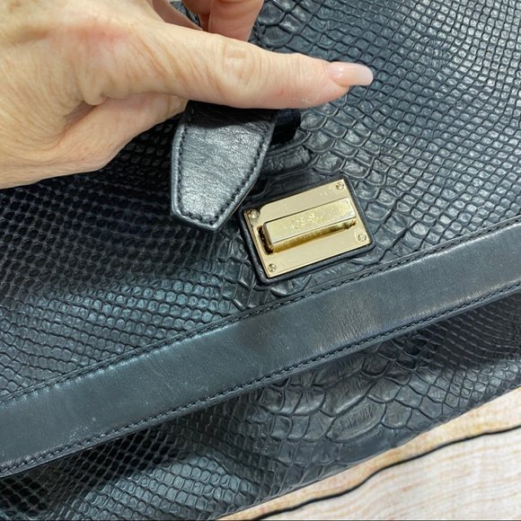 Cole Haan Black Embossed Snakeskin Shoulder Bag - Picture 4 of 12
